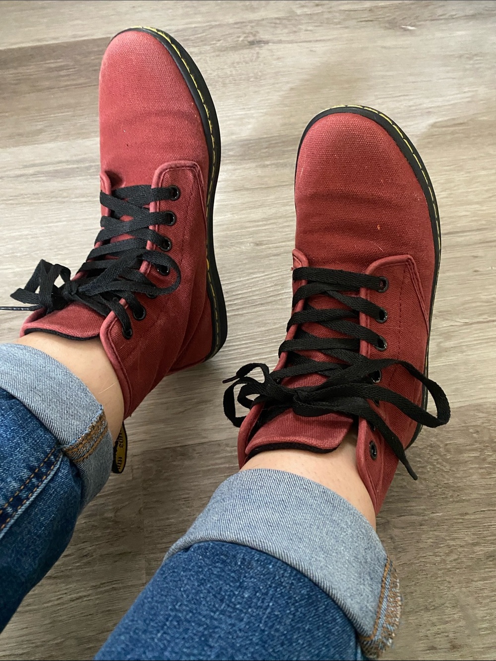 Dr. Martens Burgundy Canvas Lace-Up Boots with Black Laces